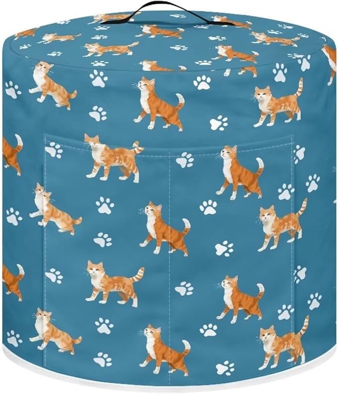 Pressure Cooker Cover for Women,Orange Cat Insulated Rice Cooker Cover with Easy to Clean Lining Waterproof Dust Cover with Pockets for Instant Pot 8 Quart Appliance Cover