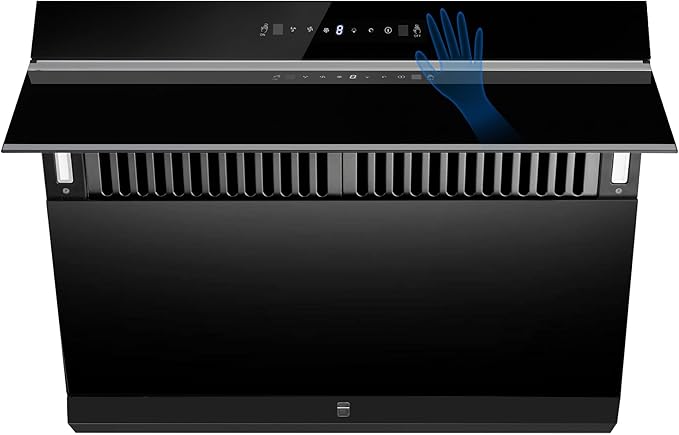 Under Cabinet Range Hood 30 inch,Wall Mount Kitchen Hood 900 CFM with Heating Auto-cleaning Function, Gesture& Touch Control,Tempered Glass Surface Vent Hood 3 Speed Exhaust Fan,Baffle Filters