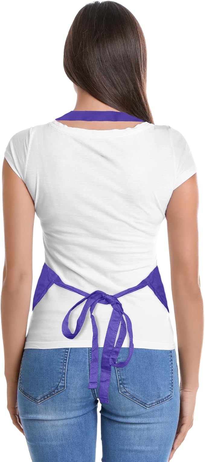 DALIX Apron Commercial Restaurant Home Bib Spun Poly Cotton Kitchen Aprons (2 Pockets) (12, Purple)