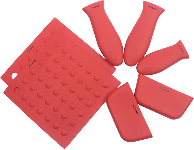 Silicone Hot Handle Holders, Potholders (7-Pack Mix Red) for Cast Iron Skillets, Pans, Frying Pans & Griddles, Metal and Aluminum Cookware Handles - Sleeve Grip, Handle Cover
