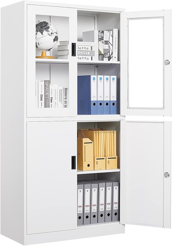 SISESOL Storage Cabinet with Glass Doors and Shelves, Freestanding Kitchen Pantry Cabinet for Home, Office, Bathroom