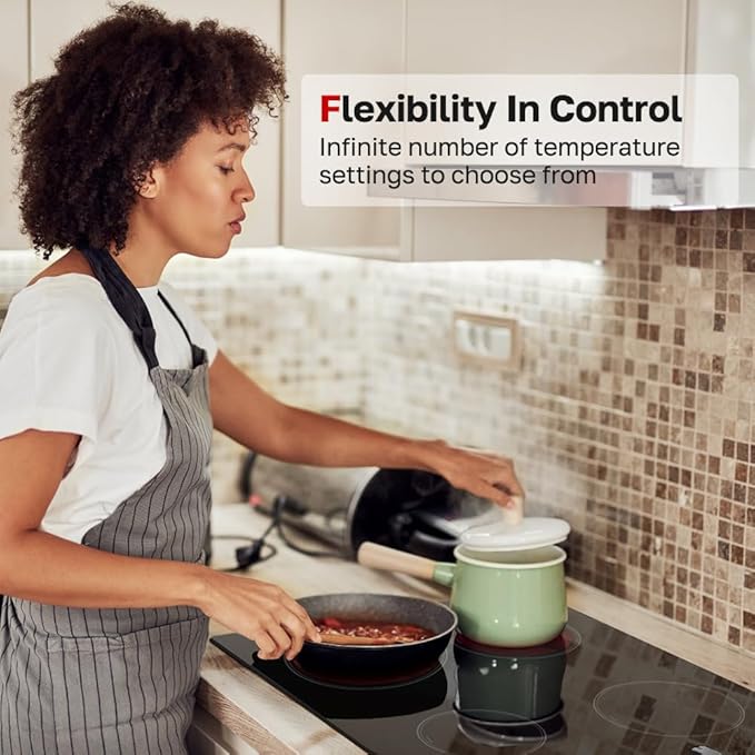ThermoMate 30 Inch Electric Cooktop 4 Burners ETL Certified, Knob Control Built-in Radiant Electric Stove Top, Schott Glass Panel, 7300W, 9 Heating Level, Chlid Lock & Timer, 240V