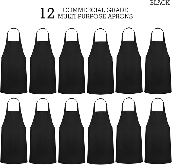 GREEN LIFESTYLE 12 Pack Professional Chef Apron – Grilling Aprons for Men, Waterproof Cooking Aprons for BBQ, Work or Restaurant Use, Kitchen Aprons for Women – Black, No Pockets