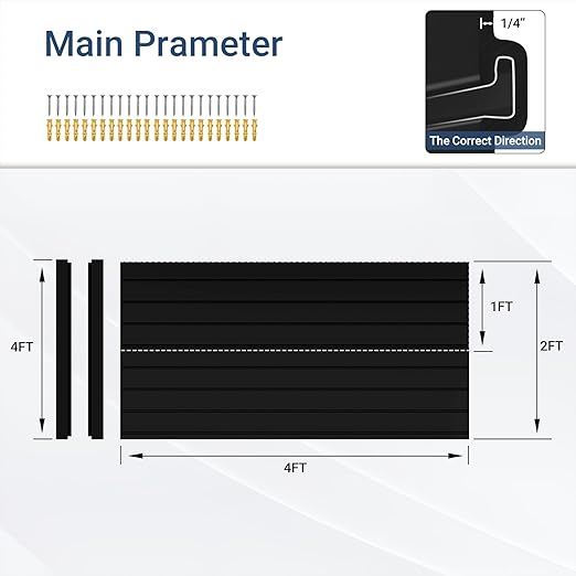 Slatwall Panel 4 FT x 2 FT, Interlocking Slat Wall Paneling, Wall Mounted PVC Wallpanel, Suitable for Garage Storage and Organizer, Slatwall Board, Shelves - Black