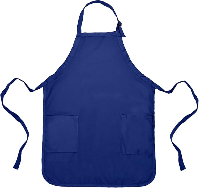 DALIX Apron Commercial Restaurant Home Bib Spun Poly Cotton Kitchen Aprons (2 Pockets) in Navy Blue