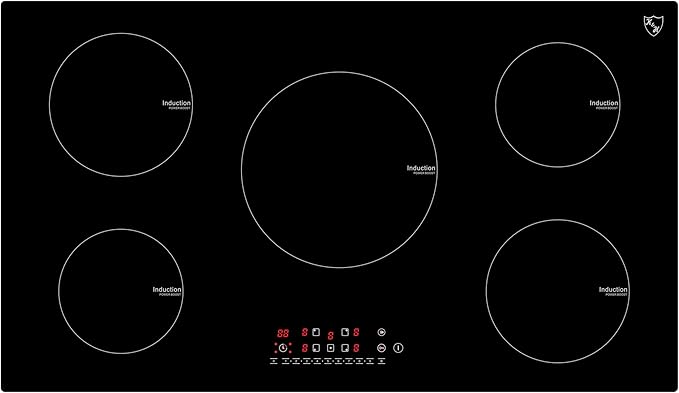K&H 5 Burner Induction Cooktop - 36 Inch Built-In Electric Cermic Stove Top - 17 Heating Levels, 240V, 9200W High-Power Built-in Electric Stove Top - Child Lock, Timer & Touch Control - IN36-9205