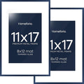 Homeforia 11x17 Picture Frame Navy Blue, High End Metal 11x17 Poster Frames with Mat 8x12 Photo, 11 x 17 Navy Blue Frames Matted to 8 by 12 Print, 17x11 Thin Frames, Tempered Glass, Wall Kit, Set of 2