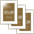 Homeforia Picture 20x28 Bronze Frame, High End Metal 20 x 28 Brass Poster Frames with Mat 14 x 22 for Photo, 20x28 Frame Matted to 14x22 Print, 28x20 Hanging Frames, Tempered Glass, Wall Kit, Set of 3