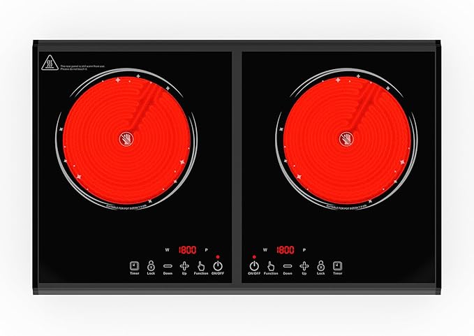 VBGK Electric Cooktop, 110V 3600w Stove top, 20 inch Countertop with 9 Power Levels, LED touch control Overheat Protection, Child Safety Lock & Timer, touch control 2 burer Electric cooktop