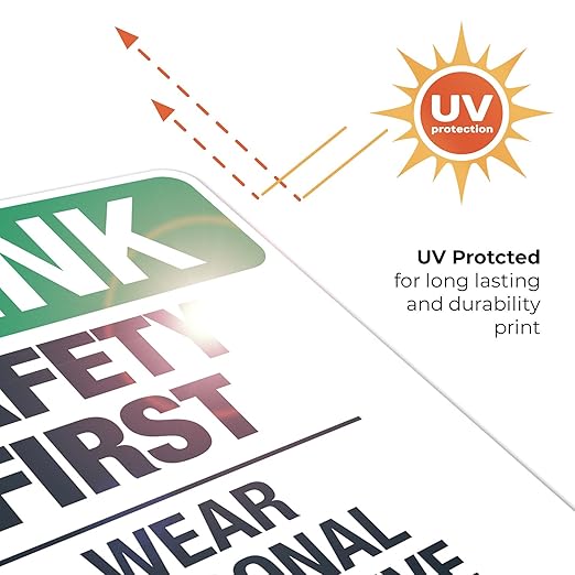 Think Safety First Wear Personal Protective Equipment Sign, 24x30 Inches, 55 mil Thick HDPS (high Density polystyrene), Made in USA