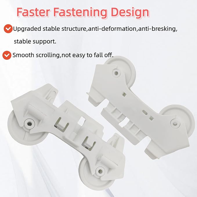 Dishwasher Lower Rack Wheel Kit (2-Pack) - Easy Snap Installation Replacement for WPW10082868, W10082868 - Smooth Quiet Rolling