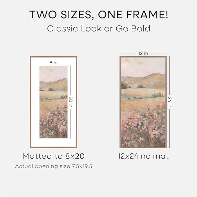 Homeforia 12x24 Picture Frame Mocha, High End Metal 12x24 Poster Frames with Mat 8x20 inch Photo, 12 x 24 Mocha Frames Matted to 8 by 20 Print, 24x12 Panoramic Frames, Tempered Glass, Wall Kit, Set of 1