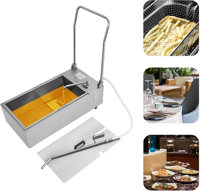 Commercial Oil Filter Machine 55L, 110V Stainless Steel Foldable Fryer Oil Filtration System Cart with Wheels, 14.5Gal Capacity for Restaurant Fast Food Kitchen & Catering