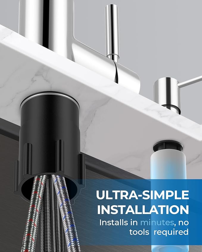 WEWE Kitchen Faucet with Pull Down Sprayer and Soap Dispenser, Stainless Steel Kitchen Sink Faucets, 3-Mode High Arc Single Handle Faucet for RV Farmhouse, Polished Chrome