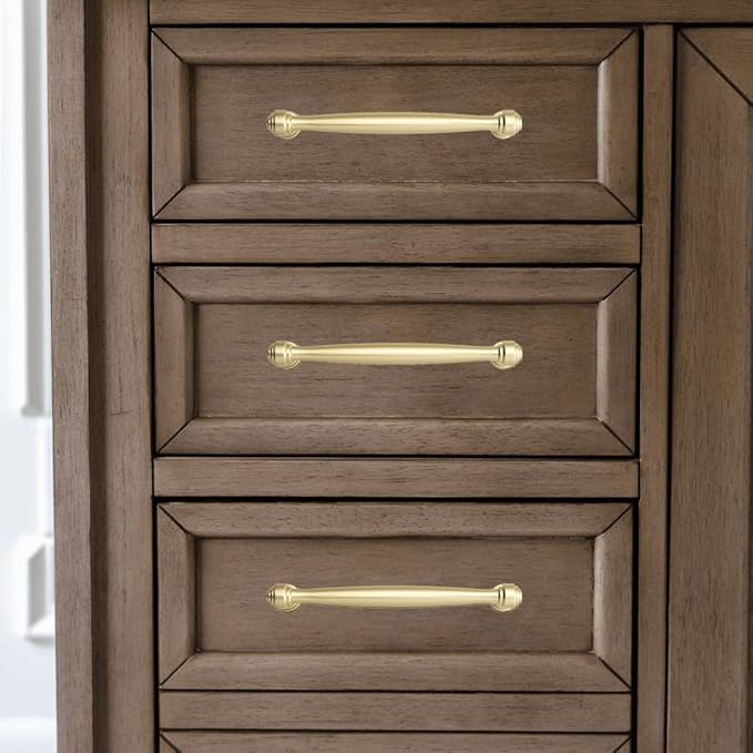 khtumeware 10 Pack 3-1/2 Inch(89mm) Brushed Gold Cabinet Pulls Matte Gold Kitchen Cabinet Handles Kitchen Cabinet Hardware for Cupboard Drawer Handles Dresser Pulls