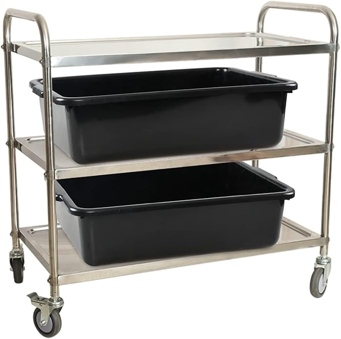 4-Pack 23 L Plastic Bus Box, Black Commercial Food Grade Bus Tote Tub