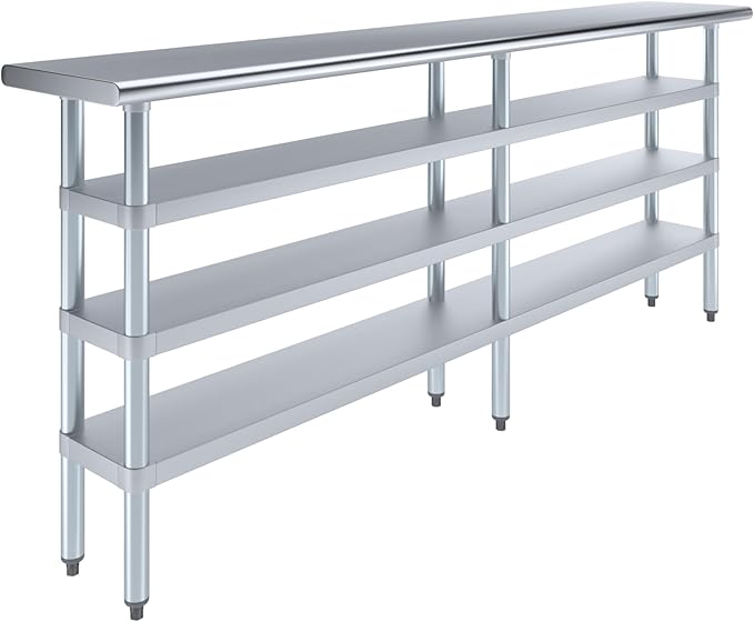 14 in. x 84 in. Stainless Steel Work Table with Three Bottom Shelves | NSF Kitchen Prep Table | Utitly Metal Table