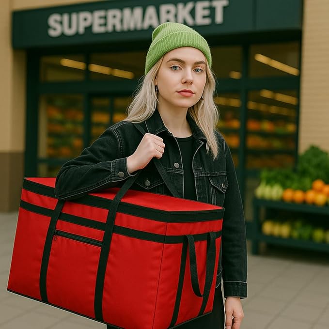 Extra large XXXL Insulated Food Delivery Bag Cooler Bags Keep Food Warm Catering Therma Catering Bag for doordash 22x14x13 Cooler Bags Therma Shopper hot XXXL warming RED Pizza 22w x 14 l x 13d