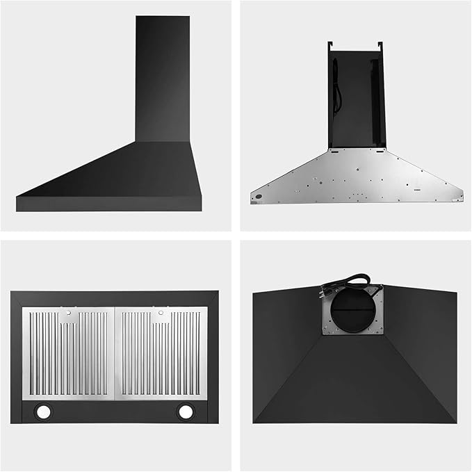 SNDOAS Black Range Hood 30 Inch,Stainless Steel Wall Mounted Kitchen Hood with Touch Controls, Ducted/Ductless Convertible,Chimney-Style Stove Hood Vent for Kitchen,Baffle Filters,Black Painted Finish
