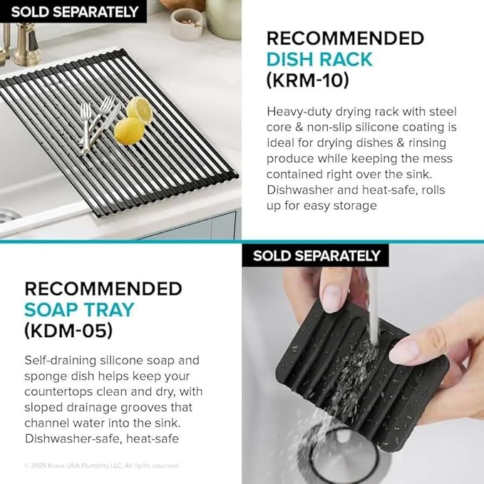 KRAUS Quarza 24-inch Kitchen Sink Drop-In/Undermount Single Bowl Granite Kitchen Sink Black Onyx, KGD-410B
