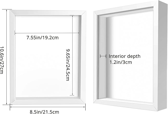 8x10 Shadow Box Frame Display Case, Wood with Plexiglass, Display Case Box for Memorabilia, Medal, Crafts,Tickets and Photos, Picture Frame for Wall and Tabletop (3pcs-White, 8x10)