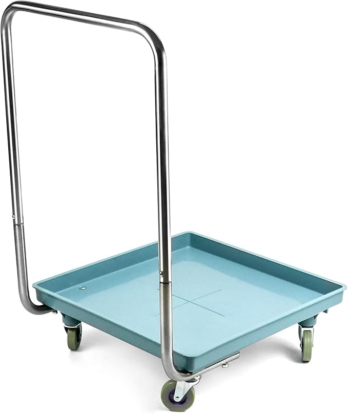 QWORK Warewashing Rack Dolly, 21.26" x 21.26" x 34.65", 200 Lbs Load Capacity, with Detachable Handle and 4 Swivel Casters, 1 Pack