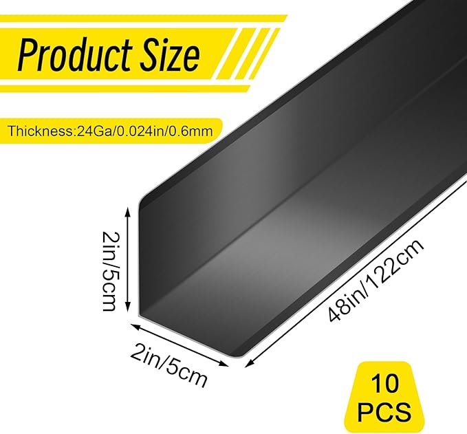 Steel Corner Guards 2 x 2 x 48” Metal Protector, 10 Pack Metal Wall Corner Protector T304 Stainless Steel Wall Molding Trim (Black)