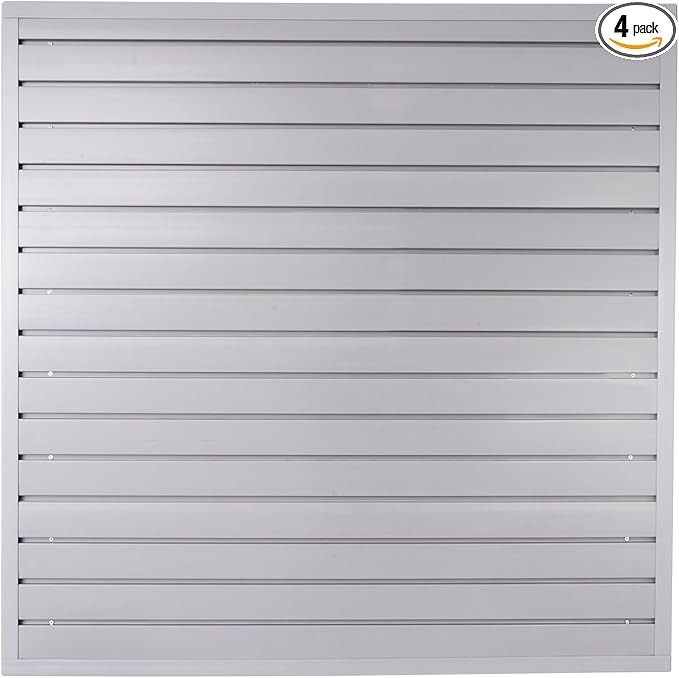 Slatwall Panel Garage Organizer Heavy Duty Wall Mounted, PVC Slat Panels Home Storage System, Tool Organization Peg Board 4ft by 4ft (Gray)
