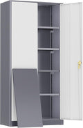 Greenvelly Metal Storage Cabinet, 72" Locking Metal Garage Storage Cabinet with Doors and 4 Adjustable Shelves, Lockable Steel Cabinet for Home Office, Garage, Shop, School (White Grey 36" W x 18" D)