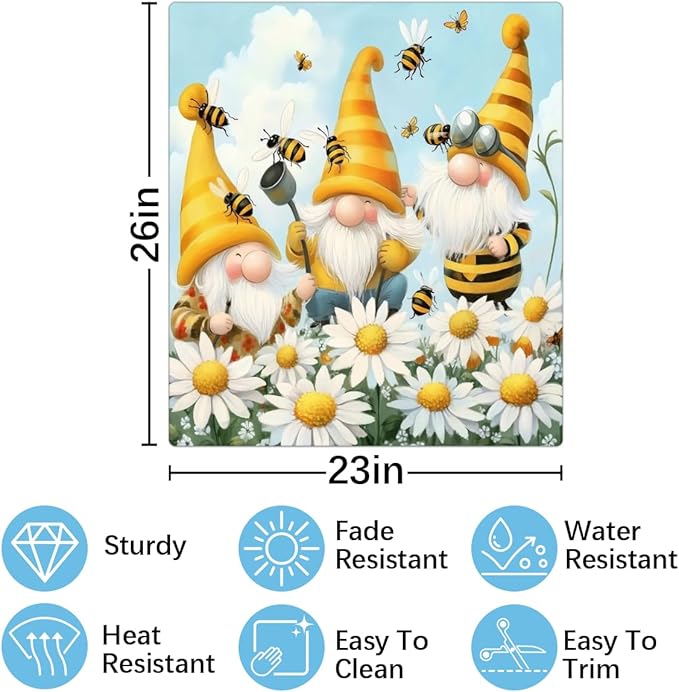 Bee Cartoon Gnomes Dishwasher Magnet Cover for Door Front, Dishwasher Panel Decal Daisy Reuseable Refrigerator Magnet Cover Decal Fridge Stickers Home Decor, 23 x 26 Inch