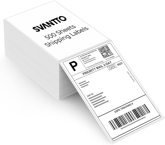 SVANTTO 4x6 Thermal Labels, Strong Adhesive and Perforated Shipping Labels, Thermal Printer Labels for Mailing Postage Address（500Pcs/Stack）