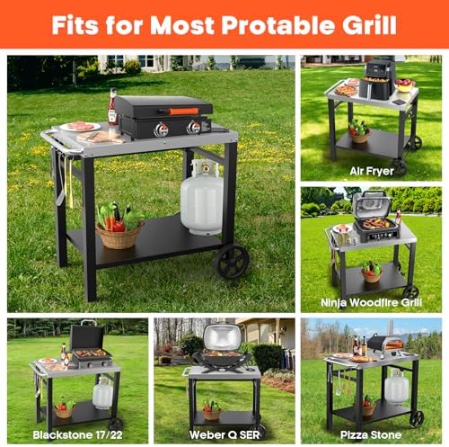 Double-Shelf Stainless Steel Grill Cart, 34 x 21 Outdoor Table