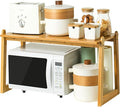 2 Tier Wooden Microwave Stand - Countertop Rack for Microwave Oven, Toaster, and Kitchen Appliances - Ideal for Condiments and Storage Solutions