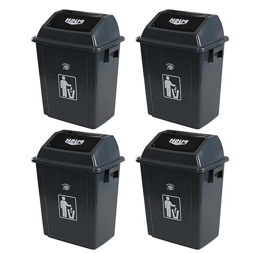 4-Pack 8 Gallon Kitchen Trash Can with Swing Lid, Plastic Kitchen Garbage Can, Small Waste Bin for Kitchen, Bathroom, Bedroom, Office, Gray