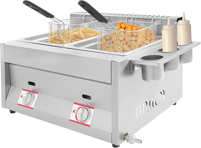 Commercial Dual Tank Deep Fryer, 2 x 6.34 Qt Stainless Steel Electric Fryer with Independent Temperature Control, Fast Heating Large Capacity for Restaurant Fast Food Stall Snack Shop