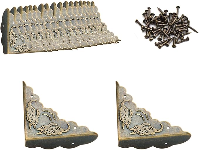 40 Pcs Metal Furniture Corner Protector,Antique Decorative Corner for Jewelry Box,for Storage Box Jewelry Case Cabinet Wooden Chest Etc. (Antique Bronze)