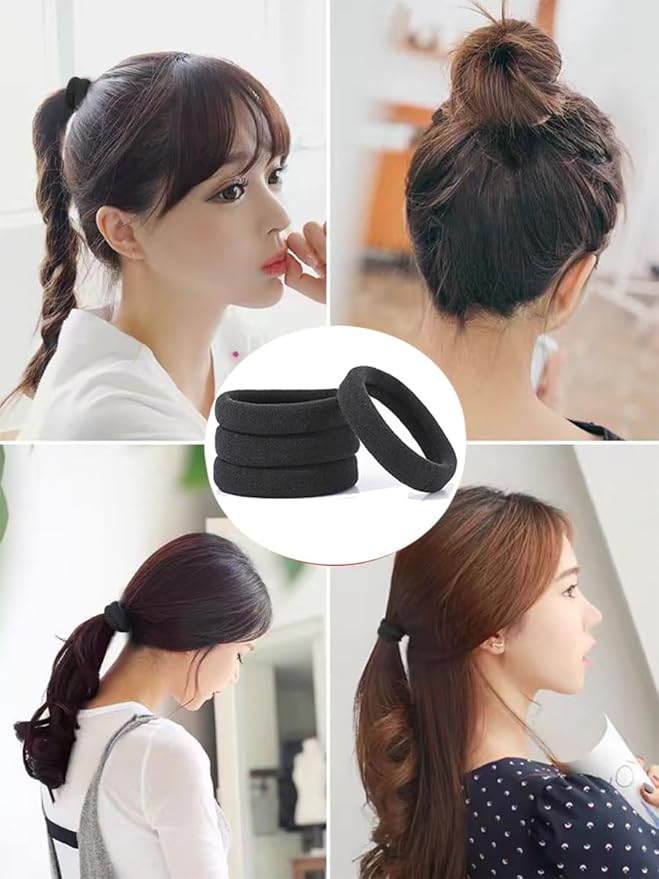 200PCS Black Hair Ties for Women Girls Seamless Thick Hair Band Elastic Hair Ties No Damage Ponytail Holder for Long Lasting Braids Ponytails and Medium Hair Cotton Elastic Bands Soft Hair Accessories