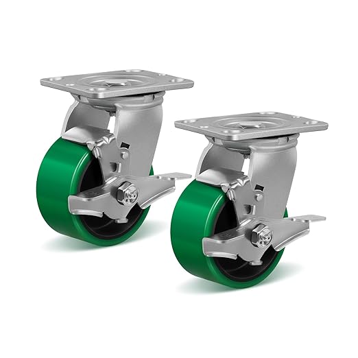 4 Inch Caster Wheels, Heavy Duty Caster with Strong Load-Bearing, Polyurethane Wheel on Steel Hub, Supports 800 lbs Each(2 Pack Brake)