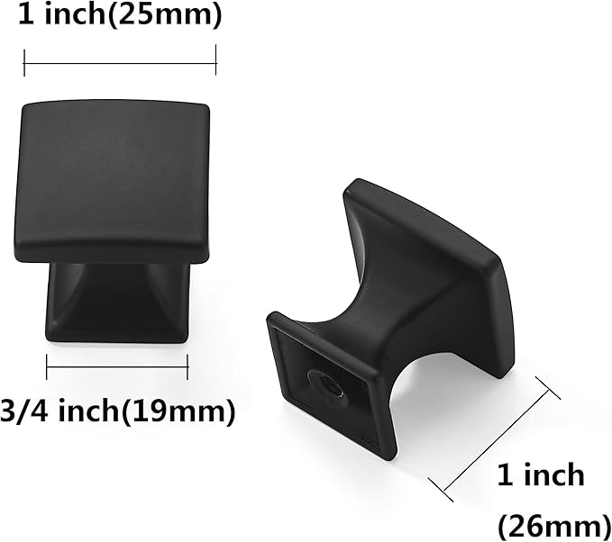 khtumeware 10 Pack 1 inch Matte Black Cabinet Knobs Drawer Knobs Dresser Knobs Zinc Knobs Kitchen Drawer Pulls Square Knobs Dresser Drawer Handles Knobs for Dresser Drawers