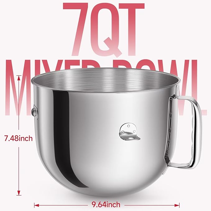 KitchenAid 7 Qt Bowl-lift Mixer - Stainless Bowl, Compatible with KSM70SKXXBK, Polished Steel with Extra Lid