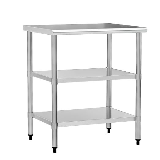 Stainless Steel Work Table 24 x 30 Inch with 2 Adjustable Undershelves, Heavy-Duty Metal Prep Table for Commercial Kitchen & Restaurant, Garage, Outdoor