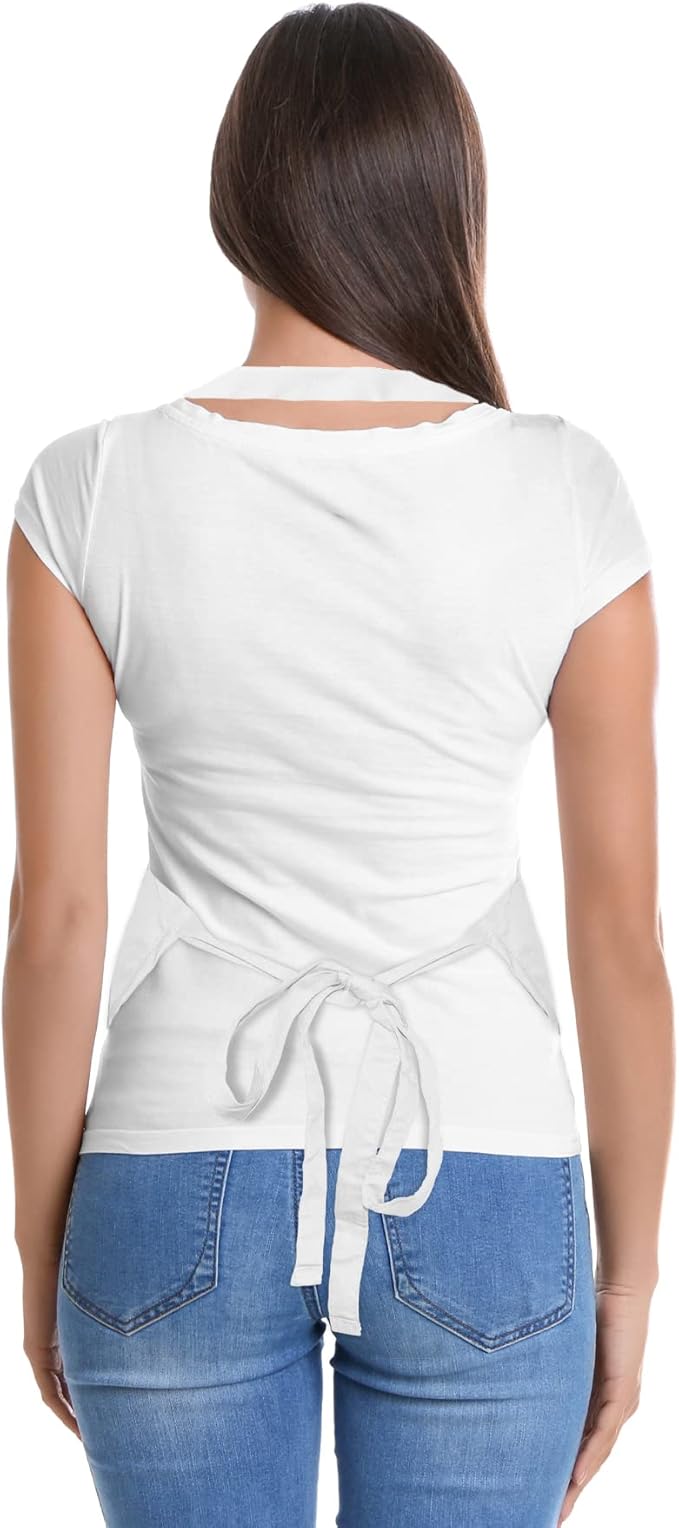 DALIX Apron Commercial Restaurant Home Bib Spun Poly Cotton Kitchen Aprons (2 Pockets) in White 12 Pack