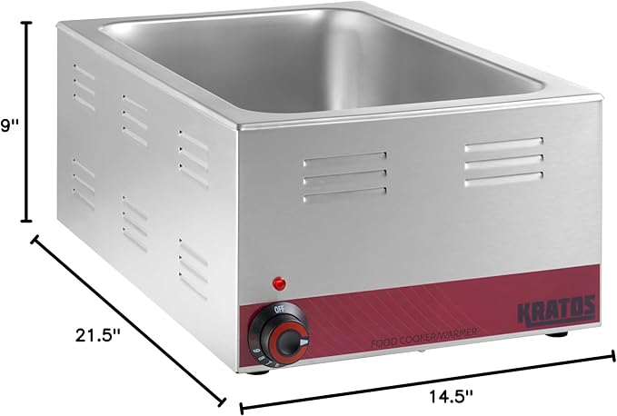 Kratos Commercial Electric Countertop Food Warmer and Cooker, 120V, 1500 Watts, Stainless Steel Portable Steam Table, Fits a 12" x 20" Food Pan (28W-169)