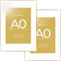 Homeforia A0 Poster Frame Gold, High End Metal 33.1 x 46.8 inches Large Picture Frames with Mat 23.4 x 33.1 for Photo, A0 Size Frames Matted to A1 Print, 33.1x46.8 Thin Frame, Tempered Glass, Set of 2