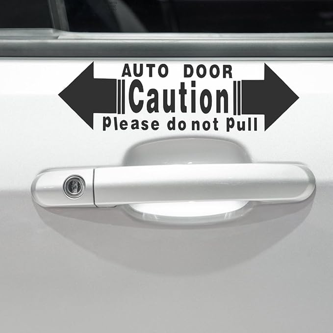 NUOBESTY Car Door Warning Stickers 4pcs Set, Automatic Sliding Door Safety Decals, Black Self-Adhesive Vehicle Window Caution Labels for Minivans and Cars