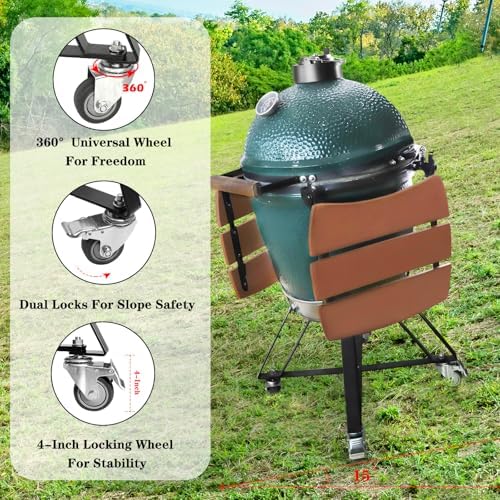 Heavy-Duty Rolling Cart Compatible with Large Big Green Egg Nest,Kamado Grill Nest, Locking Casters, Powder-Coated Steel Stand, Outdoor Green Egg Nest Grill Accessories with Easy Assembly
