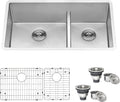 Ruvati 30-inch Low-Divide Rounded Corners Undermount Kitchen Sink - 60/40 Double Bowl Kitchen Sinks - 16 Gauge Stainless Steel Kitchen sink with Brushed Finish hides scratches - RVH7357