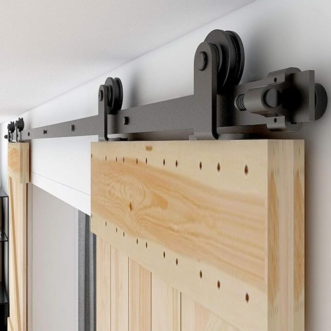 CCJH 8.2FT Sliding Barn Door Hardware Kit, Heavy Duty, Smoothly and Silently, Easy to Install, Fit 24.6" Width Double Door Panel, T-Shaped Style Black
