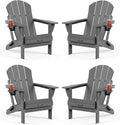 MUCHENGHY Folding Adirondack Chairs HDPE Weather Resistant 4 Pack, Patio Firepit Chairs, Sturdy Outside Chairs, Lawn Chairs, 15min Assembly 380lb Grey