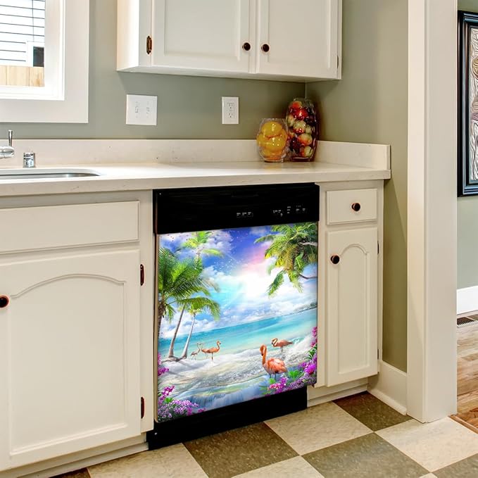 Dishwasher Magnet Cover Animal Flower Ocean Front Dishwasher Cover Decoration Reusable Magnetic Door Cover Panel Decal Home Appliances Stickers Kitchen Refrigerator Fridge 23"x26"